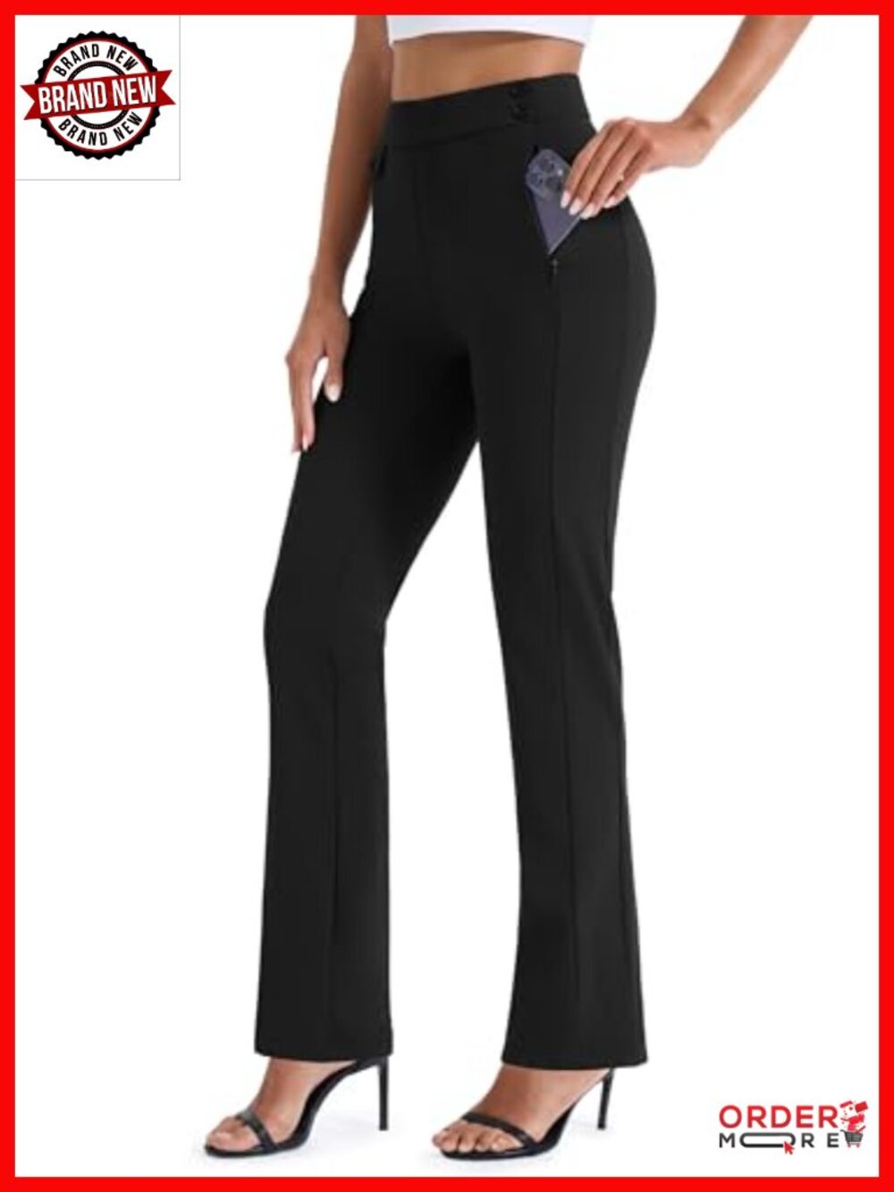 High Waist Straight Leg Yoga Dress Pants Water-Repellent Pull On Office Slacks